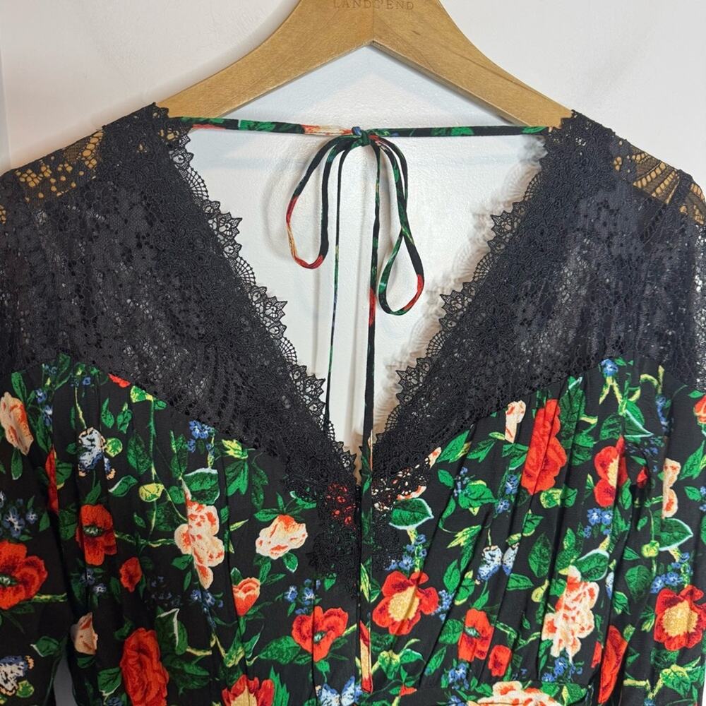 Anthropologie Lacy V-neck Lacy Floral Print Long Sleeve Mini Dress Size 10 - Picture 5 of 7